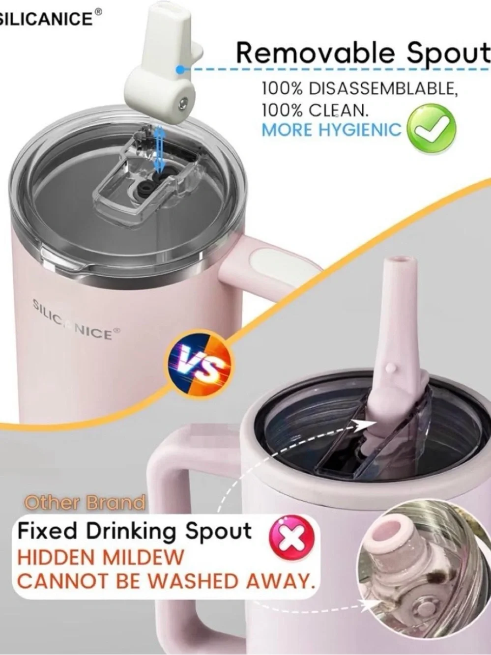 NEW Silicadice Pink Insulated Travel Mug with Handle & Straw